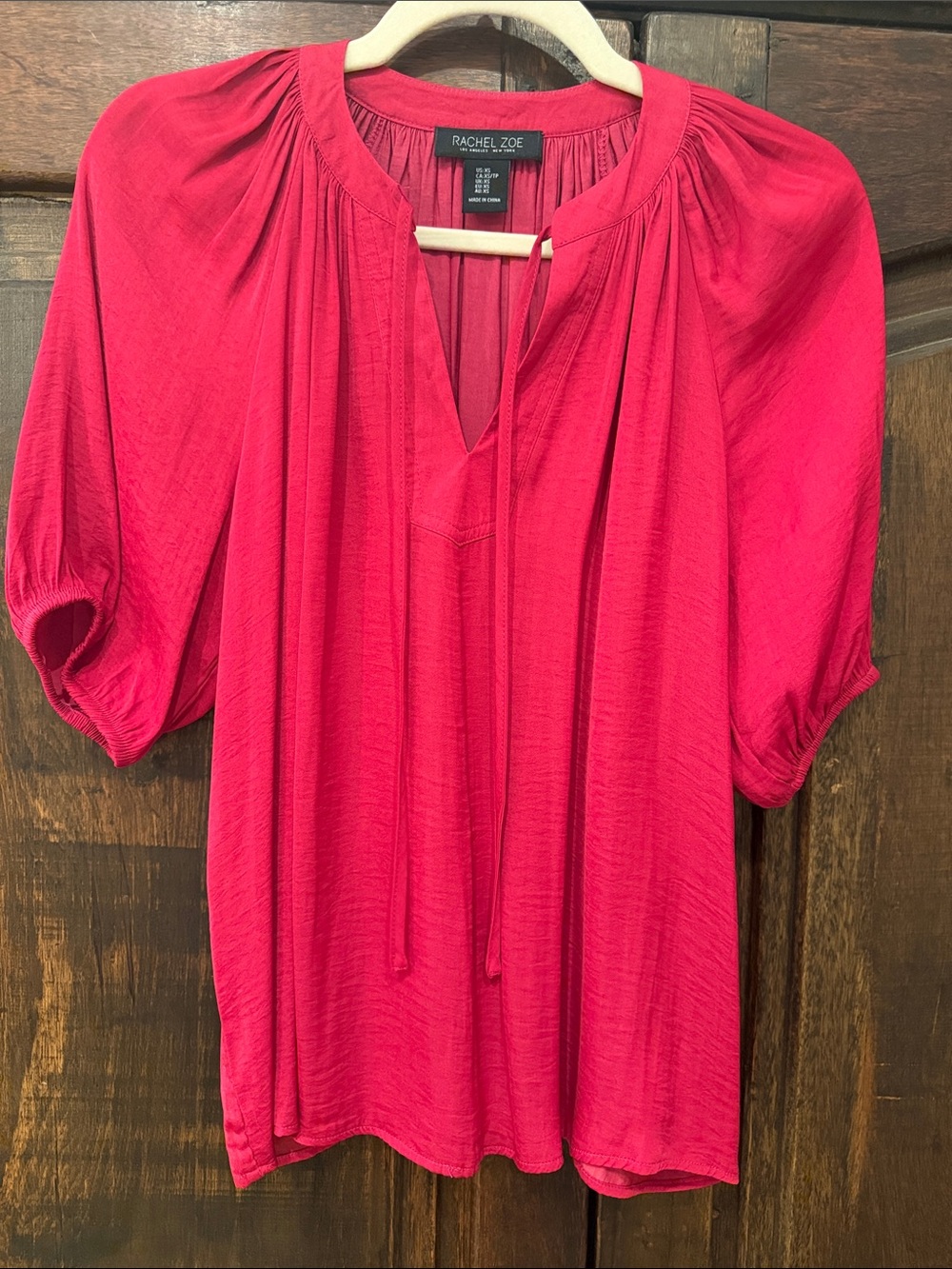 Rachel Zoe Pink Split-Neck Peasant Blouse XS